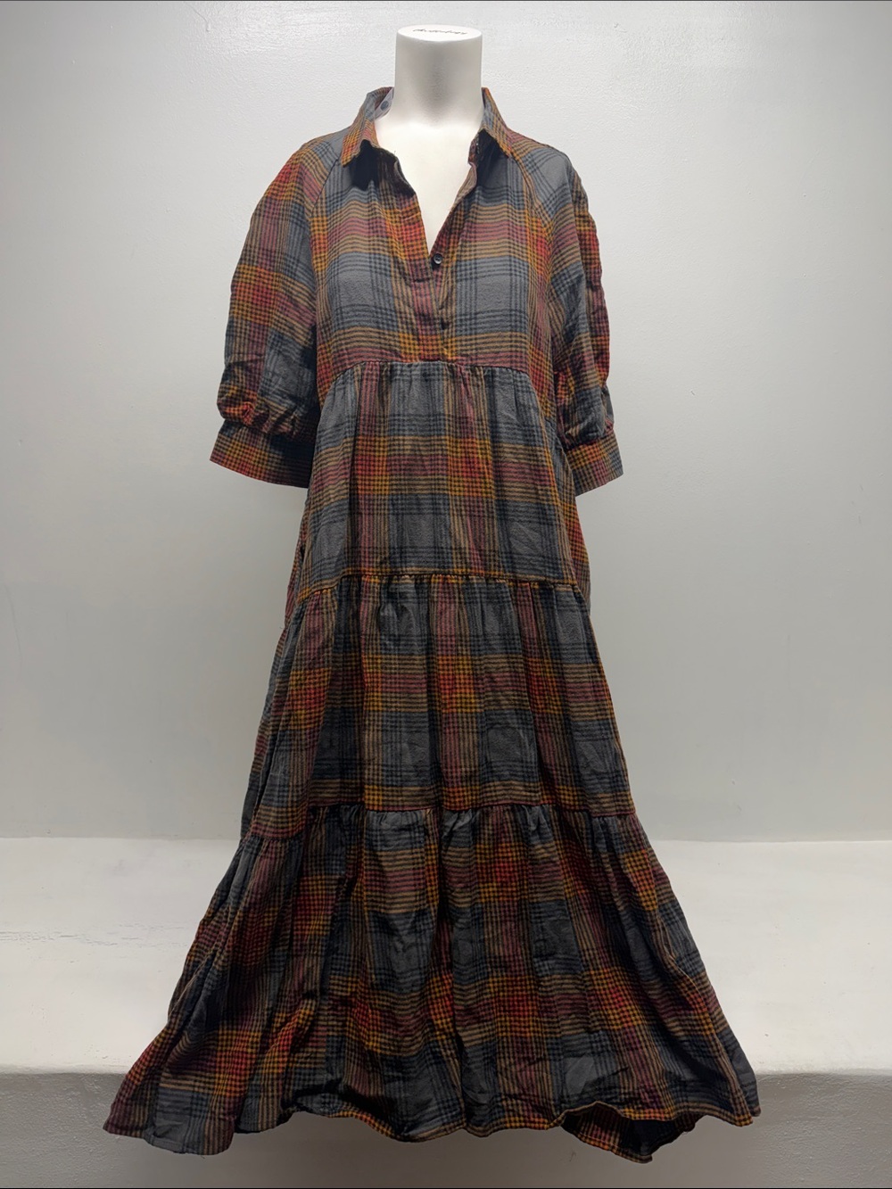 Natual Life Dress Midi Plaid Half Sleeve Lightweight Pockets Brown NWT Medium - Picture 2 of 10